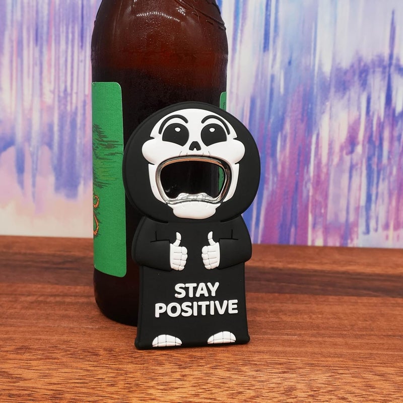 GOOFBALLS Funny Magnetic Bottle Opener – Beer Opener with Hilarious Saying – Strong Magnet for Fridge or Man Cave – Great Gag Gift for Beer Lovers, Dads, or Friends - Stay Positive - Image 4